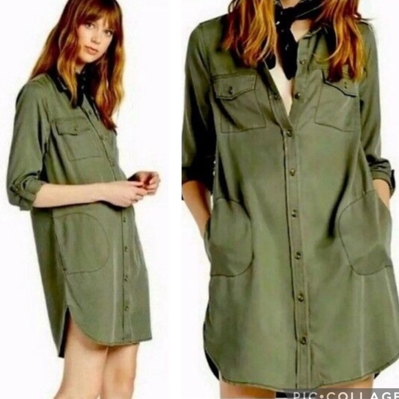 Lucky Brand Dresses & Skirts - Lucky Brand Olivia Green Lyocell Tab Sleeve Shirt Dress